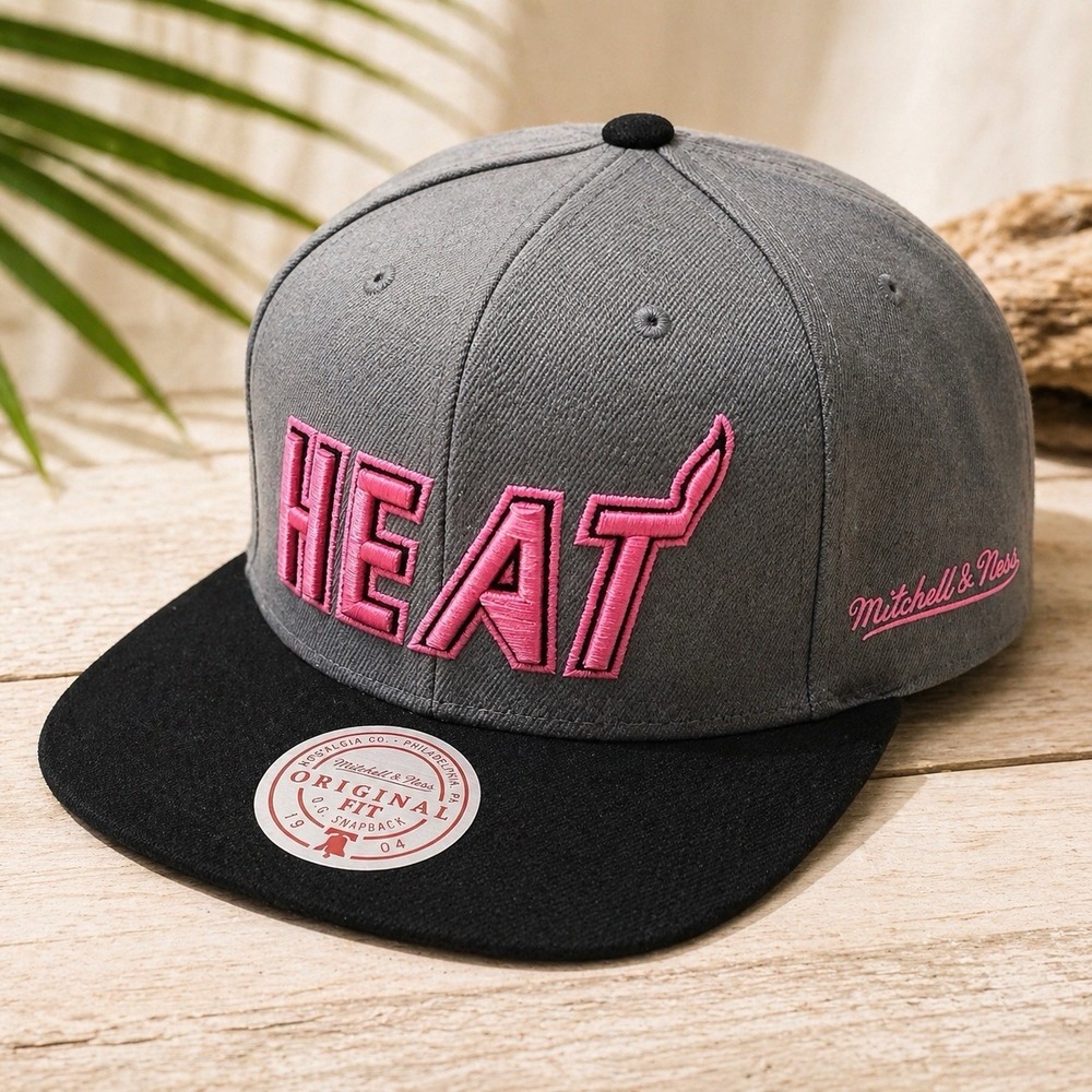 Mitchell & Ness Miami Heat Snapback Hat Gray Black Pink NBA Hardwood NWT